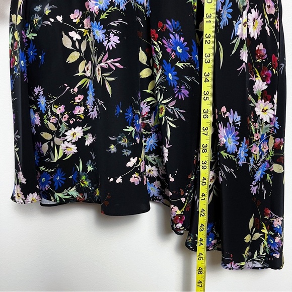 Parker One Sleeve Silk Black Asymmetric Ruffle Dress 6 Dark Floral Flounce - Picture 9 of 12